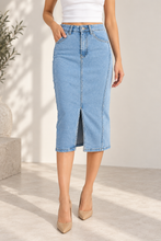 Load image into Gallery viewer, Denim Skirt with Front Split - Light Wash
