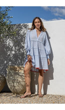 Load image into Gallery viewer, Boho Textured Tiered Scalloped Mini Dress - Blue
