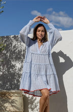 Load image into Gallery viewer, Boho Textured Tiered Scalloped Mini Dress - Blue
