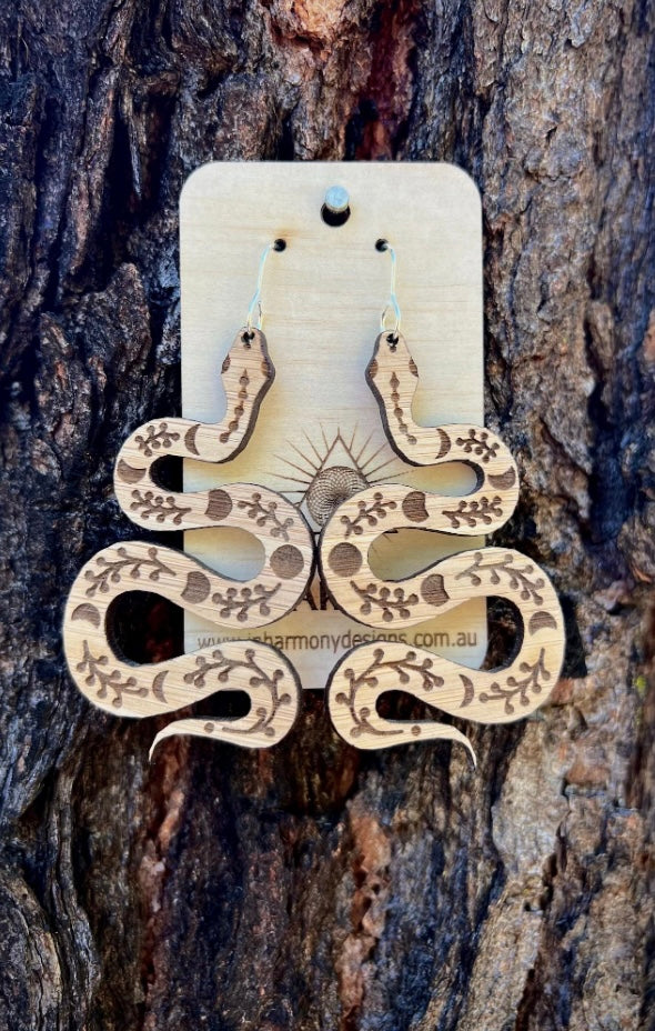 Snake Wooden Laser cut Earrings