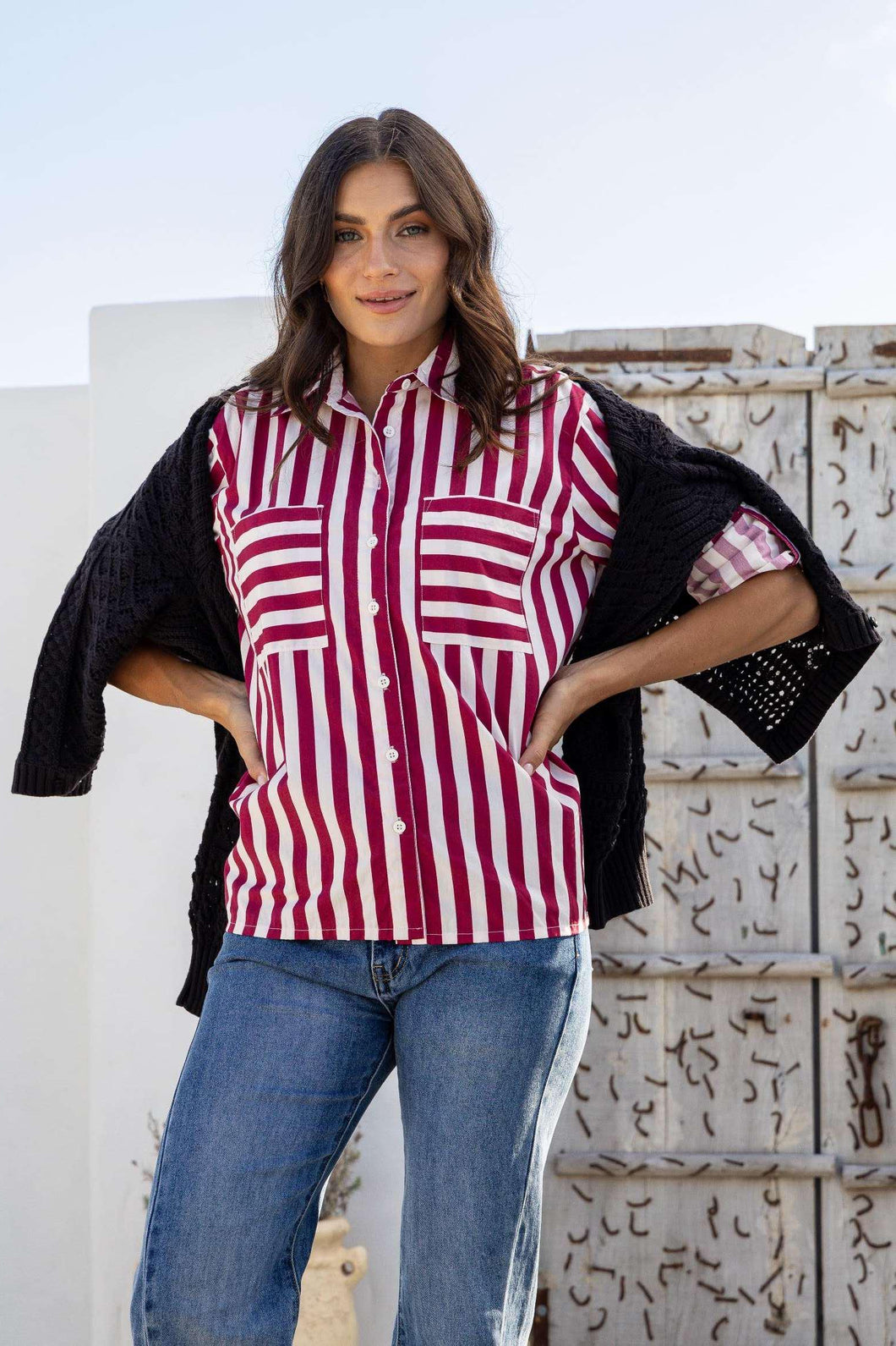 Stripe Cotton Shirt - Wine