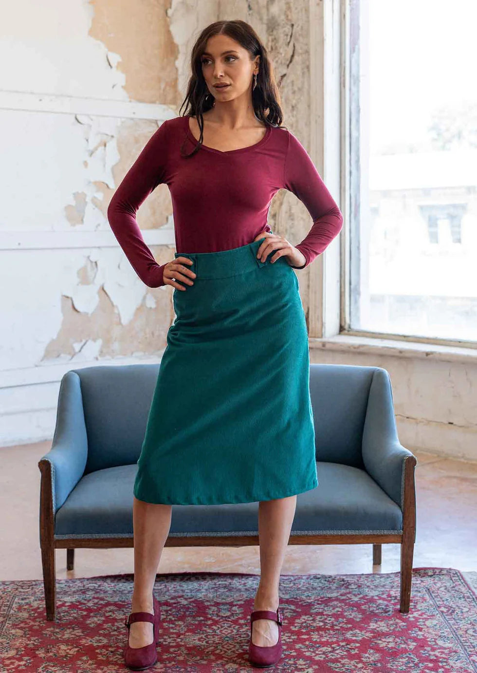 Belt Loop Corduroy Skirt Everglade