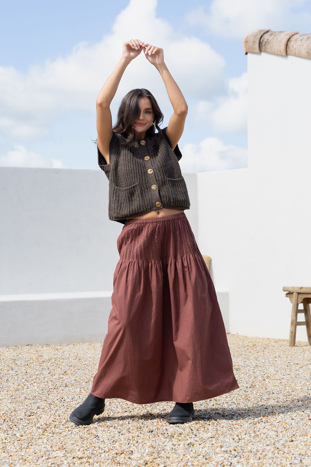Pintuck Pocket Skirt - Chocolate