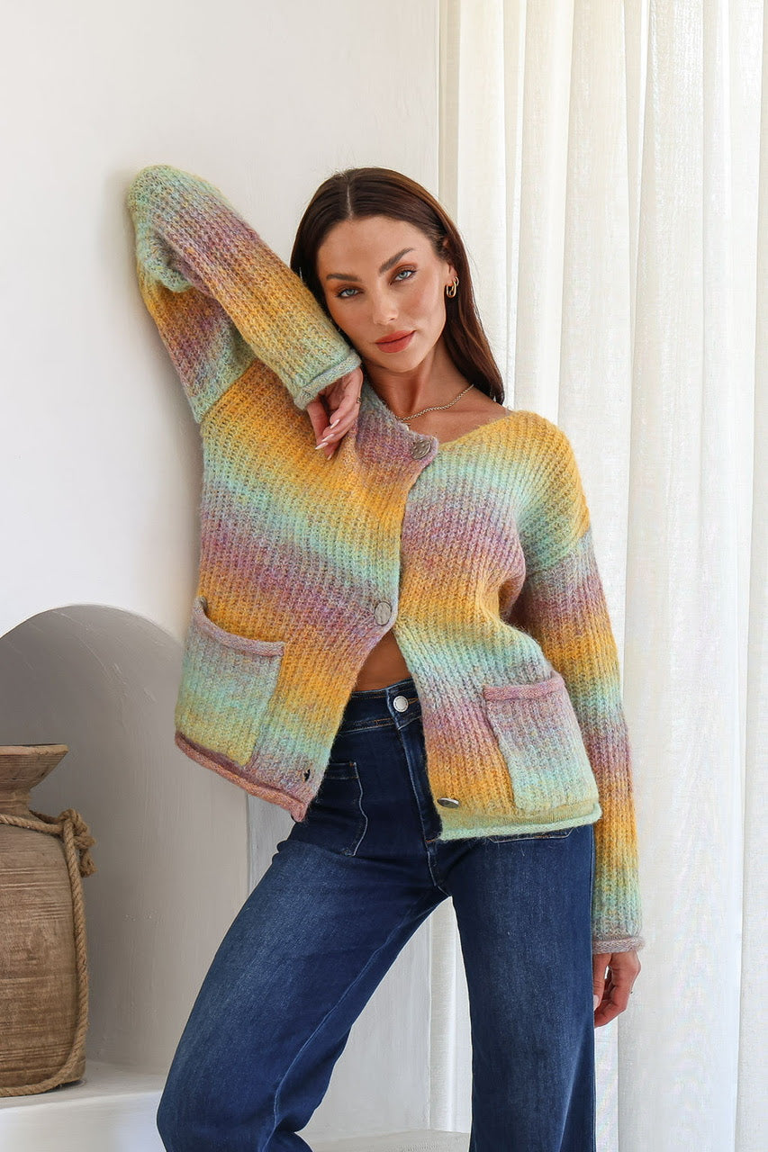 Fruit Tingle Cardigan - Pink /Sage