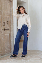 Load image into Gallery viewer, Ruffle Trim Shirt - Latte and White
