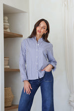 Load image into Gallery viewer, Ruffle Trim Shirt - Blue and White
