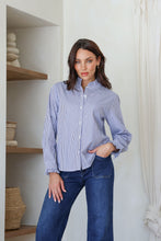 Load image into Gallery viewer, Ruffle Trim Shirt - Blue and White
